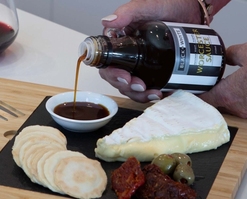 Black by Whyte Worchester Sauce on Bamboo & Slate Cheese Board